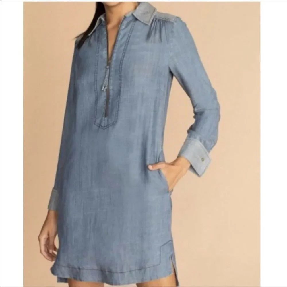 TRINA TURK | Darya Long Sleeve Chambray Dress Linen Blend NEW Women’s Size XS